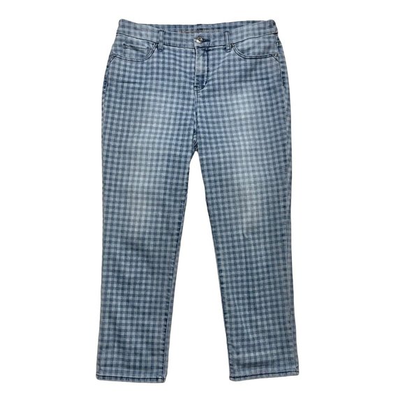Chico’s 8 So Slimming Girlfriend Crop jeans blue gingham - Picture 3 of 9